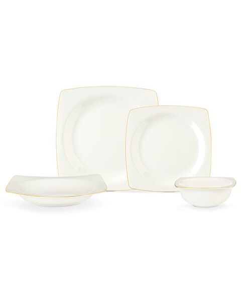 Ethan Altın Yaldızlı 6 Kişilik 24 Parça Yemek Takımı - Beyaz/Gold - 5