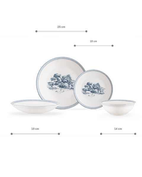 Marcel 6 Kişilik 24 Parça Yemek Takımı - Mavi/Beyaz - 6