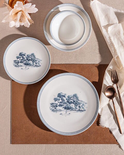 Marcel 6 Kişilik 24 Parça Yemek Takımı - Mavi/Beyaz - 0
