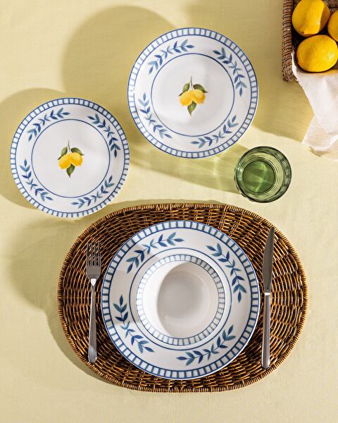 Brunella 6 Kişilik 24 Parça Yemek Takımı - Mavi/Beyaz - 1