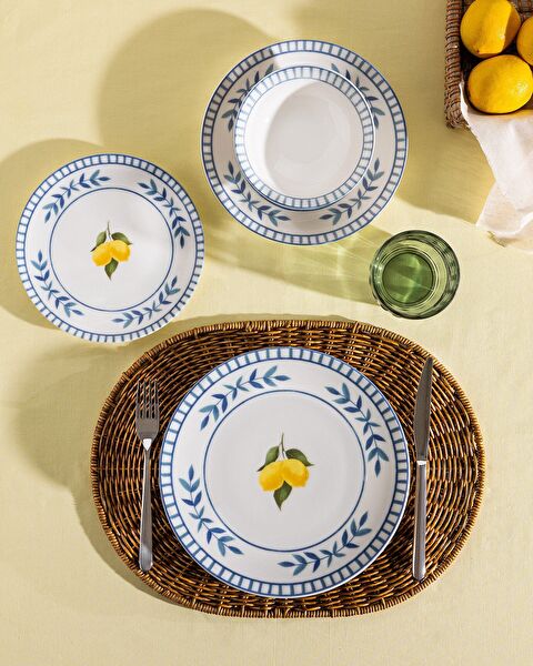 Brunella 6 Kişilik 24 Parça Yemek Takımı - Mavi/Beyaz - 0