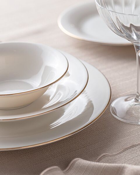 Dormir 6 Kişilik 24 Parça Yemek Takımı - Beyaz/Gold - 1