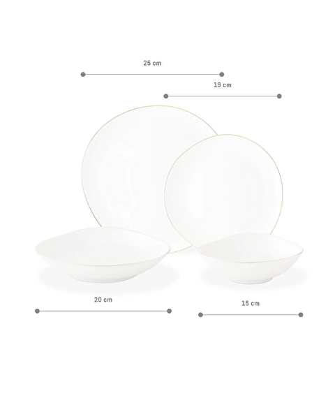 Bormio 6 Kişilik 24 Parça Yemek Takımı - Beyaz/Gold - 6