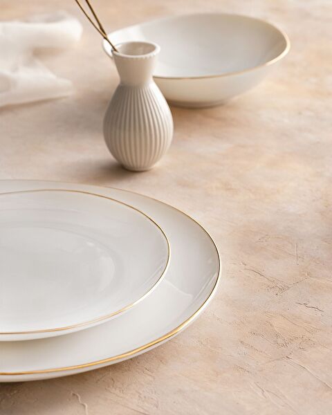 Bormio 6 Kişilik 24 Parça Yemek Takımı - Beyaz/Gold - 2