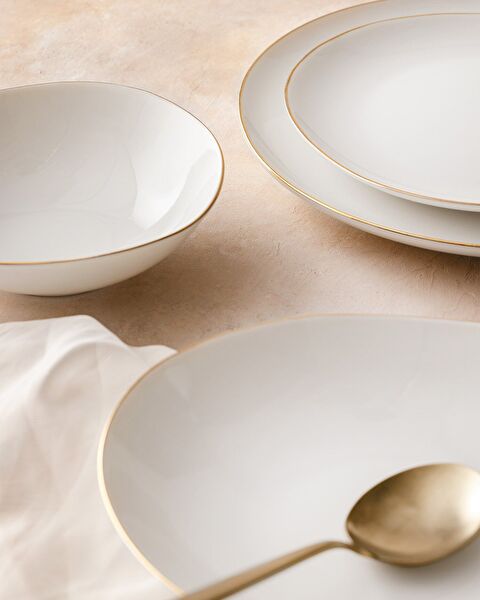 Bormio 6 Kişilik 24 Parça Yemek Takımı - Beyaz/Gold - 4