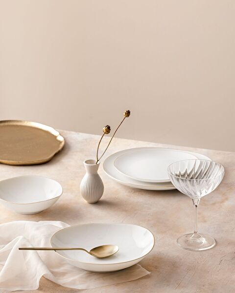 Bormio 6 Kişilik 24 Parça Yemek Takımı - Beyaz/Gold - 1