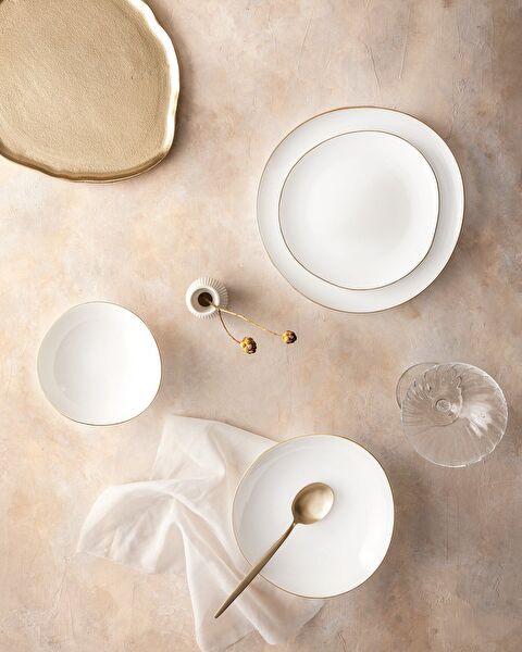 Bormio 6 Kişilik 24 Parça Yemek Takımı - Beyaz/Gold - 0