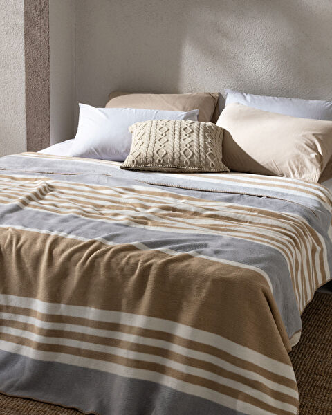 Foix Double Cotton Jacquard Blanket - Beige/Grey - 1