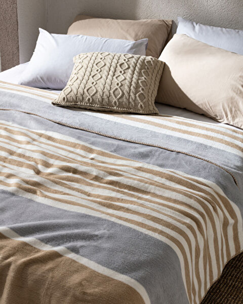Foix Double Cotton Jacquard Blanket - Beige/Grey - 2