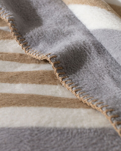 Foix Double Cotton Jacquard Blanket - Beige/Grey - 3
