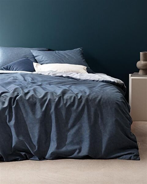 Juin Family Size Cotton Printed Duvet Cover Set - Navy Blue - 0