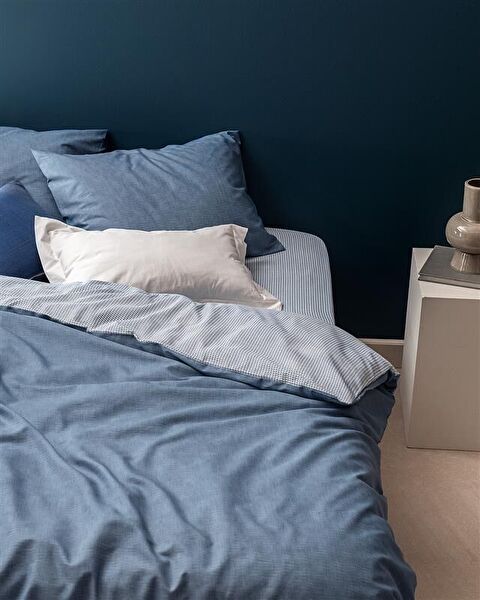 Juin Family Size Cotton Printed Duvet Cover Set - Navy Blue - 4