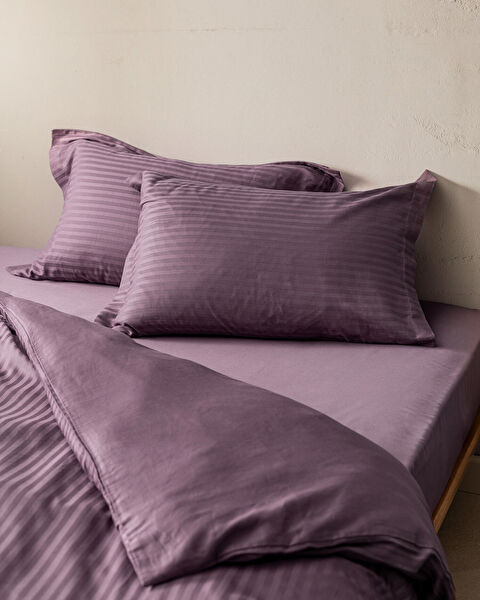 Elicia King Size Çizgili Saten Nevresim Takımı - 2