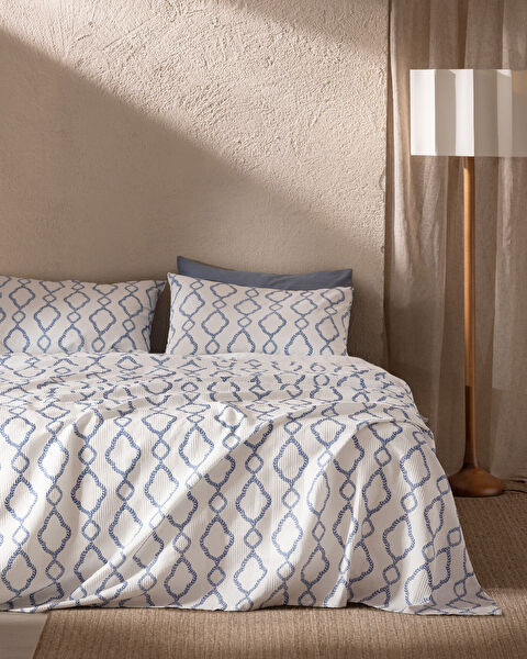 Belda King Size 100% Cotton Carded Printed Pique Set - Navy Blue - 0