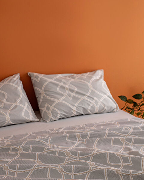 Fonte King Size %100 Pamuk Karde Baskılı Pike Takımı - Gri - 1