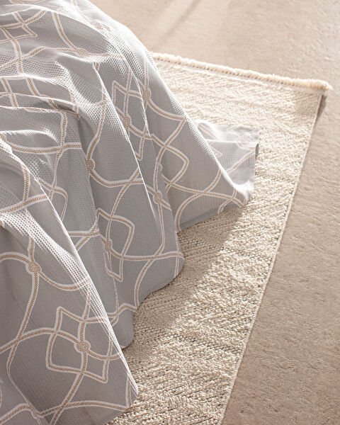 Fonte King Size %100 Pamuk Karde Baskılı Pike Takımı - Gri - 4